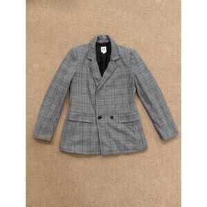 GAP Gray and Black Plaid Double-Breasted Blazer